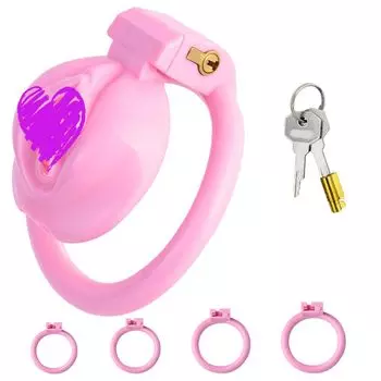 Trubliss Chastity Chastity Body для мальчиков и пояс целомудрия для губ, изготовленный из 4 колец, подходит для взрослых секс-игрушек для мужчин, пояс для девочек, розовый, дизайн, замок, смола,