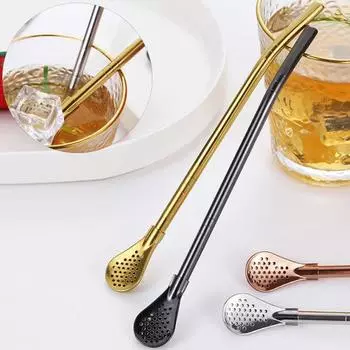 Трубочки для питья чая, ложка-фильтр, разноцветная нержавеющая сталь с щеткой, даже сетка, многоразовый инструмент для чая из тыквы