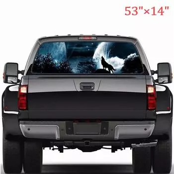 Truck Rear Window Tailgate Sticker Decal Night Wolf Howling Moon Look 53 *14