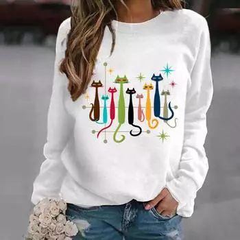 Трудолюбивая европейская и американская женская футболка с круглым вырезом и вставкой на плече, напечатанная на 3D-принте, женская универсальная толстовка S