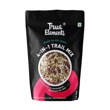 True Elements 4 в 1 Trail Mix - Жареный подсолнечник, тыква, лен с клюквой 125 г, полезные семена, смесь семян для еды
