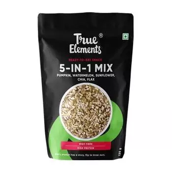 True Elements 5 в 1 Super Seeds Mix 125 г — жареные семена подсолнечника, тыквы, льна, арбуза и чиа, полезные закуски для похудения