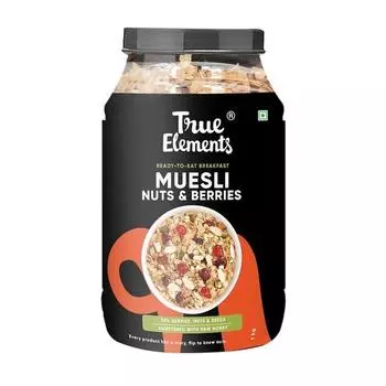 True Elements Crunchy Nuts & Berries Muesli, Almond&Cranberries 1 кг - Мюсли Nuts Delight - 30% Ягоды | Протеиновые мюсли | Здоровый завтрак
