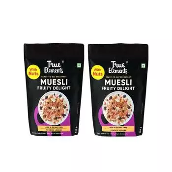 True Elements Muesli Fruity Delight 700 г, с 1+1 бесплатно, Мюсли с фруктами и орехами | Хлопья на завтрак | Богаты клетчаткой | Мюсли с овсом и орехами