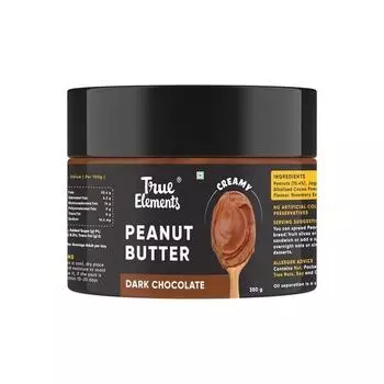 True Elements Peanut Butter Dark Chocolate Creamy 350 г - Намазка для хлеба | Любят дети | Изготовлено из жареного арахиса и без рафинированного сахара