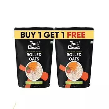 True Elements Rolled Oats - 100% цельное зерно | Диетическое питание | Хлопья на завтрак | Суперэкономный овсяный комбо-пакет | Высокое содержание клетчатки | Крупный овес 1 кг (Упаковка из 2 шт.)