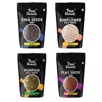 True Elements Съедобные семена Combo 700G (Семена чиа 150 г + Семена подсолнечника 150 г + Семена тыквы 150 г + Семена льна 250 г) - Здоровые Семена