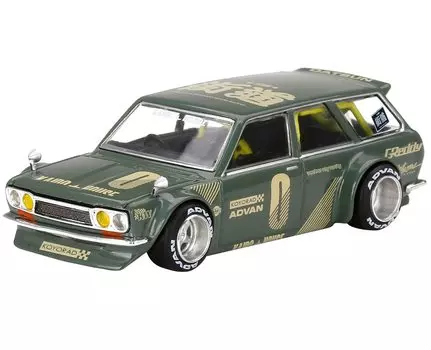 Truescale Miniatures 1971 Datsun 510 Wagon Drive Green Jun Kaido House Special Diecast Model Car True Scale Miniature KHMG010 Праворукий (дизайн зелёный