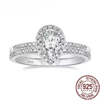 Trumium 1.5CT 925 Sterling Silver Wedding Band Teardrop Bridal Rings Sets Cubic Zirconia Fine Jewelry Promise Women Rings 5 золотой