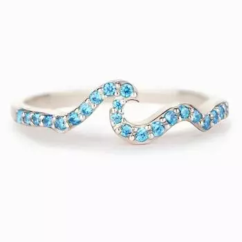 Trumium Authentic 925 Sterling Silver Simple Wedding Engagement Ring Geometric Blue Wave Finger Rings For Women Fine Jewelry 5 небесно-голубой