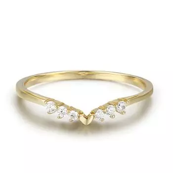 Trumium New S925 sterling Silver V-shaped Small Love Rings for Women Simple Cubic Zircon Gold Stackable Ring 6 золотой