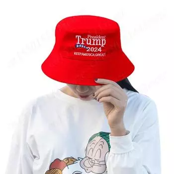 Trump 2024 Bucket Hat Keep America Отличная кепка для рыбалки на открытом воздухе, модная хлопковая кепка от солнца, дышащая шляпа рыбака для мужчин и женщин красный