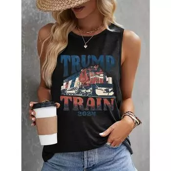 Топ-майка с принтом Trump Train, повседневный топ без рукавов для лета и весны, женская одежда S