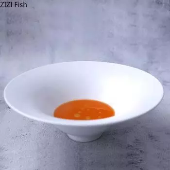 Trumpet-shaped Ceramic Plate Home Dinner White Plate European Style Hotel Restaurant Salad Dessert Plate Creative Tableware