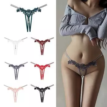 Трусики-бантики нижнее белье милые с жемчугом стринги