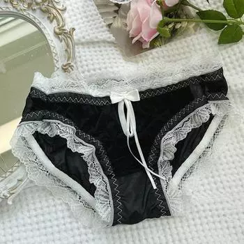 Трусики-бантики с низкой талией из хлопка с промежностью для женщин, прозрачные трусы с бантом, кружевные трусы для девочек XL