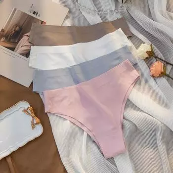 Трусики бесшовные Т-образные большого размера с дышащим высоким разрезом женские стринги быстросохнущие сексуальное нижнее белье для женщин XL белый