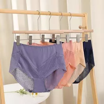 Трусики без следов, дышащие, с высокой талией, кружевное лоскутное женское нижнее белье, утягивающее, подтягивающее, корректирующее бедра, боди, однотонные, из чистого хлопка ТРУСИКИ XL
