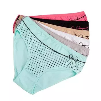 Трусики больших размеров для женщин, женское нижнее белье с бантом в горошек, хлопковое сексуальное белье с промежностью, 6 шт./компл. 2XL