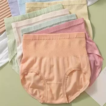 Трусики-брифы с высокой талией и утягивающими животик Простые, удобные, дышащие, эластичные, бесшовные трусики-нижки L жёлтый