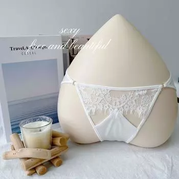 Трусики-брифы с заниженной талией, кружевной отделкой, высоким разрезом и атласной сеткой One Size (recommended weight 80~120)