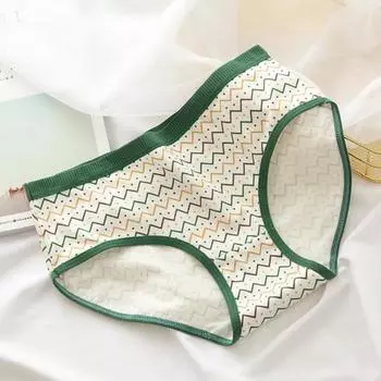 Трусики для девочек-подростков в японском стиле с милым рисунком медведя, зеленые хлопковые трусы с промежностью, средняя посадка, студенческие трусы с рисунком L зелёный