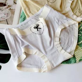 Трусики для подростков со средней талией и бантом, удобное нижнее белье с запахом на бедрах, дышащие женские треугольные трусики, милые трусики One Size светло-желтого