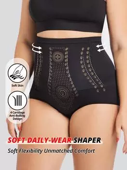 Трусики для похудения живота больших размеров с высокой талией, утягивающее бесшовное послеродовое белье, женское нижнее белье, трусики для подтяжки ягодиц 0XL чёрный