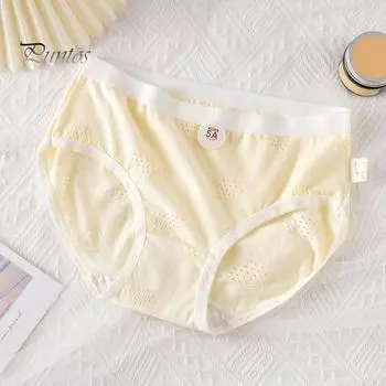 Трусики для школьников, бесшовные, со средней талией, с высокой эластичностью, с отверстиями, с хорошей воздухопроницаемостью, однотонные, облегающие, тонкие, повседневные, спортивные трусы для женщин жёлтый
