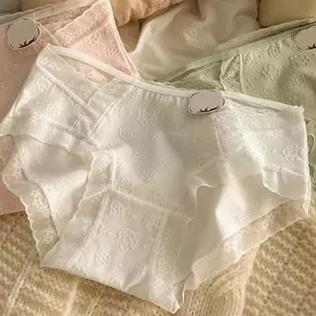 Трусики для школьников, средняя талия, высокая эластичность, кружевной цветочный узор, хорошая воздухопроницаемость, однотонный, приталенный, тонкий XL белый