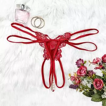 Трусики Fat MM Fun с бусинами и цепочкой в виде бабочки, прозрачные сексуальные открытые кружевные стринги 1XL