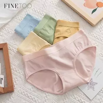 Трусики FINETOO из чистого хлопка для женщин, японское нижнее белье со средней талией, дышащие минималистичные трусы M бежевый