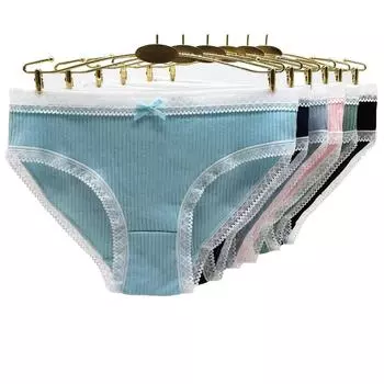 Трусики, хлопковые сексуальные кружевные женские трусы, трусы для девочек, женское нижнее белье, 6 шт./компл. M