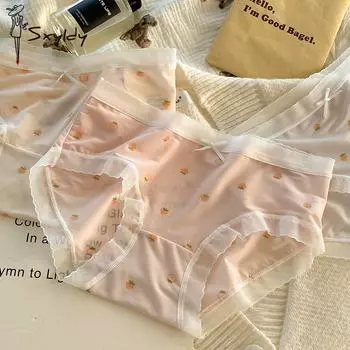 Трусики Ice Silk, не оставляющие следов, женские, с бантом, клубничные, для девушек, сексуальные, телесного цвета, удобные для кожи, дышащие трусики M белый