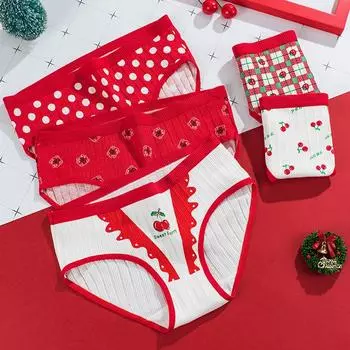 Трусики из 4 шт., красные трусы для девочек со средней талией, женские хлопковые трусы с промежностью, милые японские треугольные брюки, новые шорты M