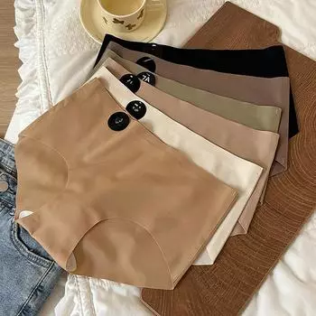 Трусики из антибактериального нейлона, приятное для кожи, простое однотонное женское нижнее белье из ледяного шелка, высокоэластичное, со средней талией M чёрный