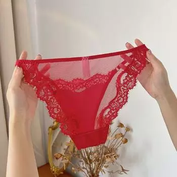 Трусики из атласного шелка средней посадки, тонкие трусики для женщин, кружевные трусики со стразами, леди M