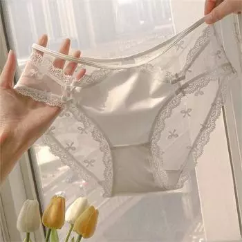Трусики из французского кружева с низкой талией - белые, прозрачные, полые, летний тонкий стиль L (for 100-125 jin) серый