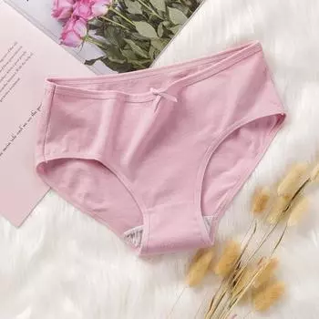 Трусики из хлопка с бантом, однотонные, удобные, треугольные, со средней талией, женское нижнее белье, трусики M фиолетовый