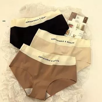 Трусики из ледяного шелка без следов, женское нижнее белье с надписью, дышащие, со средней талией, нейлоновые хлопковые трусики с промежностью для девочек, эластичные треугольные трусики M чёрный