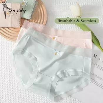 Трусики из модального хлопка для женщин со средней посадкой, кружевная отделка, дышащее, приятное для кожи, удобное нижнее белье M зелёный