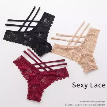 Трусики из прозрачного кружева с цветочным принтом, полые перекрестные бретели, эластичные дышащие женские трусики с низкой талией для девочек XL