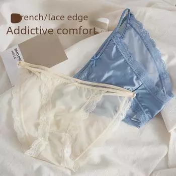 Трусики из сетчатого кружева Sweet Girl: Сексуальные трусики из дышащего хлопка с низкой талией, быстросохнущие, с тонкими бретелями и ажурным дизайном. L