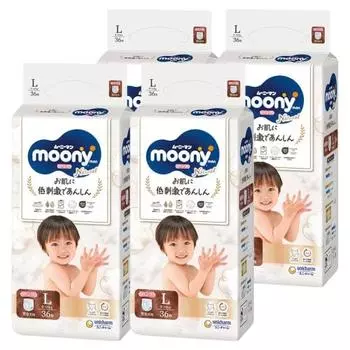 [Трусики L размера] Натуральные подгузники Moonyman из органического хлопка (9~14 кг) 144 шт. (36 шт. х 4) Предмет дела