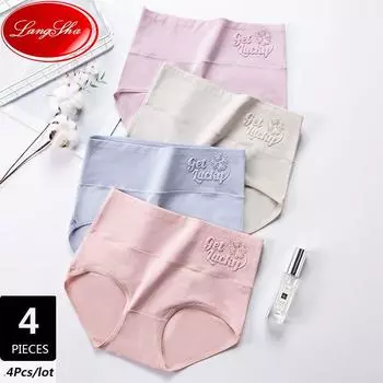 Трусики LANGSHA, женские дышащие мягкие хлопковые трусы, бесшовные трусы с милым принтом, большие размеры M-5XL
