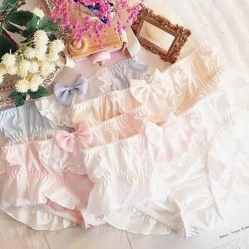 Трусики Лолиты ярких цветов, милые дышащие трусики из молочного шелка со средней талией, женские трусики с бантом M белый