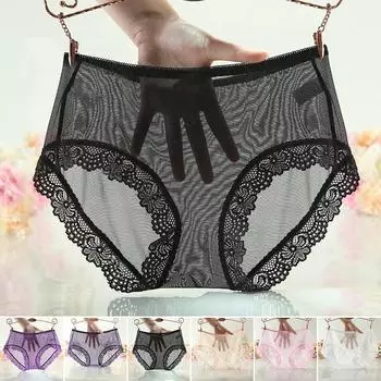 Трусики Нижнее белье Прозрачное Летнее Прозрачное Кружевное Сетчатое Просвечивающее Сексуальное XL