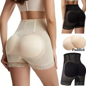 Трусики-подтяжки для женщин с подкладками, бесшовное нижнее белье, утягивающее белье для бедер, утягивающее белье, шорты с высокой талией, корректирующее белье для живота S чёрный
