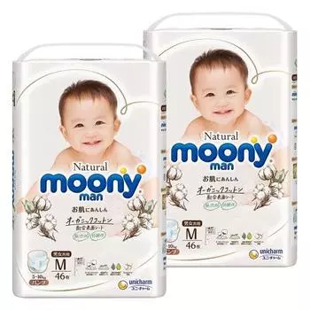 [Трусики размера M] Натуральные подгузники Moonyman из органического хлопка (5~10 кг) 92 штуки