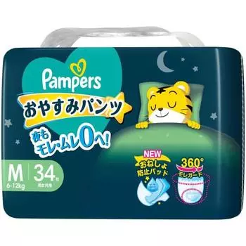 [Трусики размера M] Подгузники Pampers для сна (6~12 кг) 34 штуки